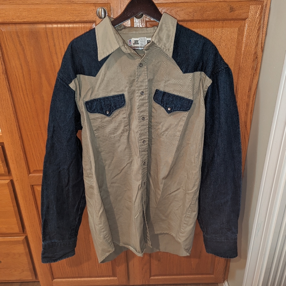 Vintage Drysdales Two Tone Denim Western Shirt Men size XL Button up pearl snap